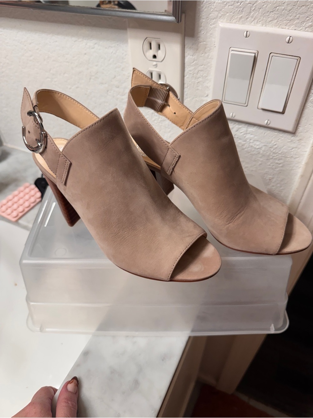 Vince Camuto Blush Nude Peep-Toe Slingback Heels